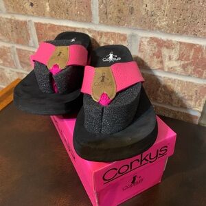 Corkys Fuchsia and Black Glitter Sandals
